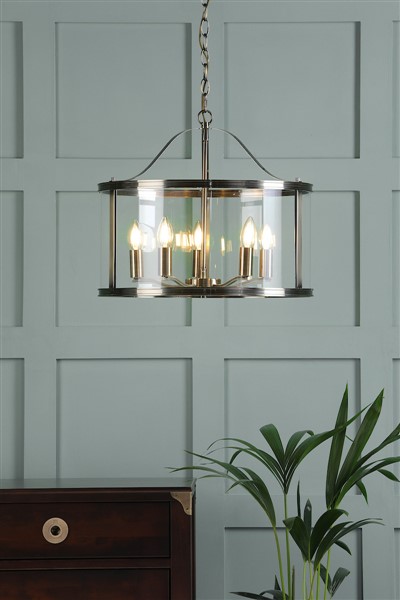 (image for) Laura Ashley Harrington 5 Light Pendant Antique Brass & Glass